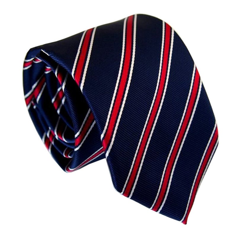 Ctskyte Men's Classic Navy Blue Red White Striped Jacquard Woven Silk Tie Formal Necktie - Image 1